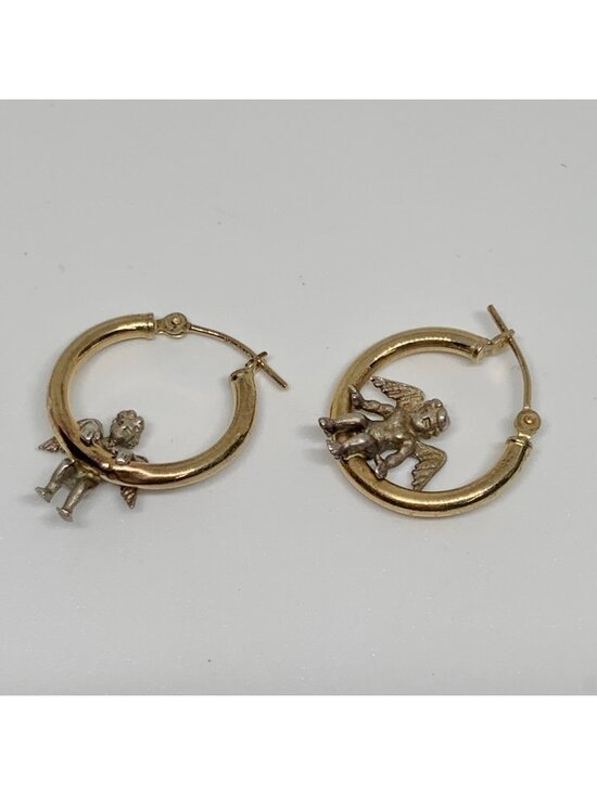 Jewelry - Vintage 14k gold Angel Hoop Earrings 925 sterling silver angels PBDesign